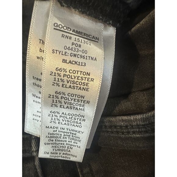 Good American Good Waist Ripped High Waist Crop Jeans Distressed Black Size 14 - Picture 7 of 12